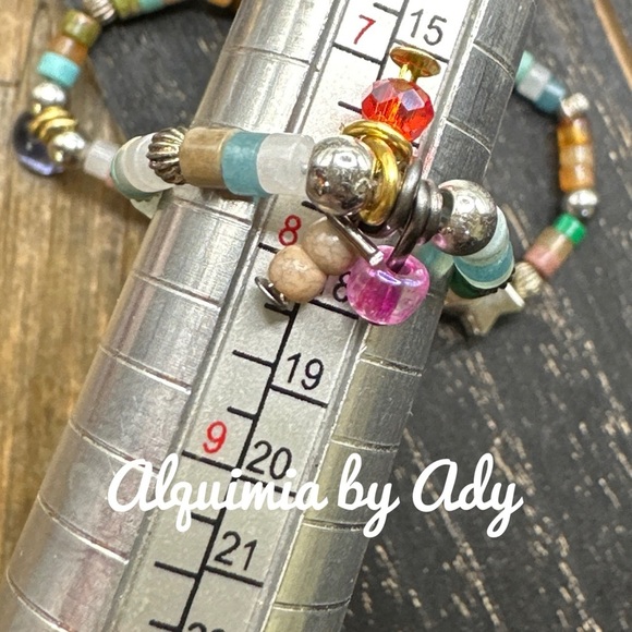 beaded handmade charms ring multi stones - Picture 2 of 2